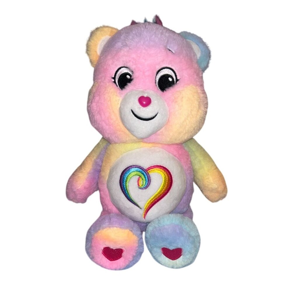 Care Bear Togetherness Plush 2021 Rainbow Pastel Heart Bear 14" Collectible